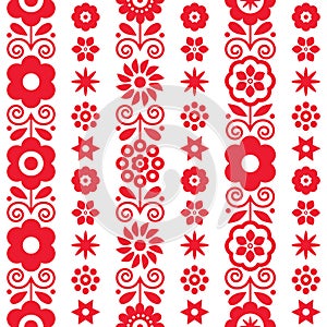 Red and white floral vector seamless textile or fabric print pattern. Inspired by folk art from Nowy Sacz, Poland