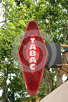 Red and White French Tabac Sign photo