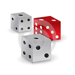 Red and white gamble dices