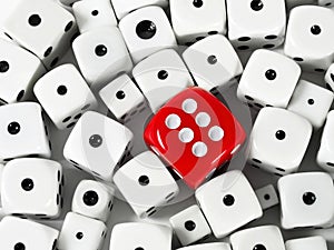Red and white game dice
