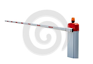 Red white gate road barrier isolated on white  background with clipping path