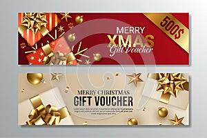 Red and White Gift Voucher Of Merry Christmas and Happy New Year Design