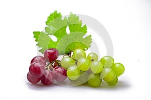 Red And White Grape Clusters With Leaf Close-up