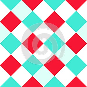 Red White Green Large Diagonal Seamless French Checkered Pattern. Big Inclined Colorful Fabric Check Pattern Background. 45