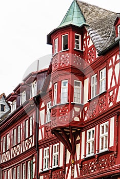 Red and white half-timbered house in Miltenberg, Germany