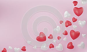 Red, white heart on pink background for Happy Women`s, Mother`s, Valentine`s Day concept