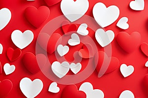 Red and White Hearts on Vibrant Red Background. Valentines Day concept
