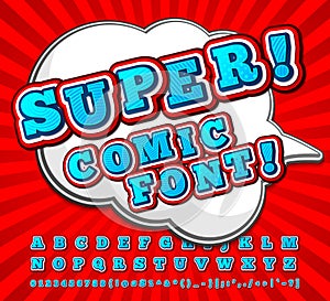 Red-white high detail comic font, alphabet. Comics, pop art
