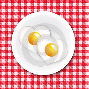 Red And White Ingham Tablecloth With Plate And Fried Egg Heart