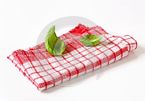 Red and white kitchen tea towel