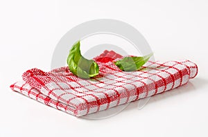 Red and white kitchen tea towel