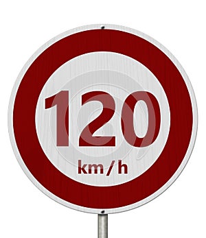 Red and white 120 km speed limit sign photo