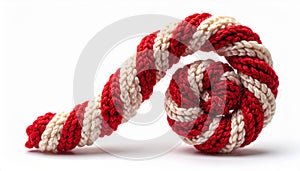 Red and White Knitted Candy Cane Ornament on a White Background with Spiral Texture