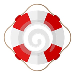 Red and White Lifebuoy Flat Icon on White