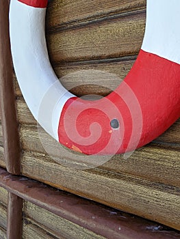 Red and white lifesaving ring buoy