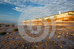 Red and white limestone cliffs of Hunstanton, Norfolk.UK