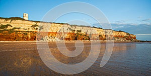 Red and white limestone cliffs of Hunstanton, Norfolk.UK