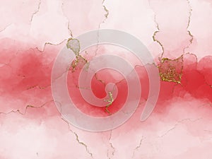 Red and white marble and gold abstract background texture. Red and white marbling with natural luxury style lines of marble and