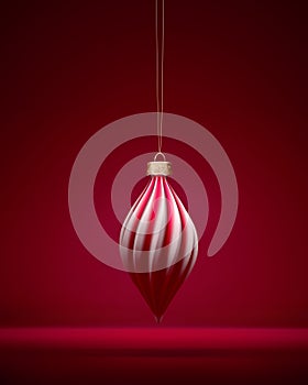 Red and white matt twisted oblong Christmas ball