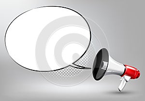 Red and white megaphone and blank bubble message for copy space, advertising announcement concept, vector illustration