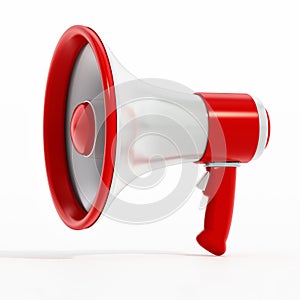Red and white megaphone isolated on white background. 3D illustration