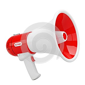 Red and white megaphone on white background