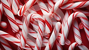 Red and White Mini Candy Canes for Christmas background. Generative AI