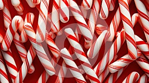 Red and White Mini Candy Canes for Christmas background. Generative AI