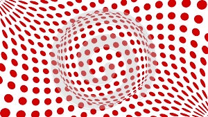 Red and white monochrome optical illusion with geometric pattern, surreal hypnotic seamless looping motion background