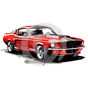 Red and White Mustang Car on White Background