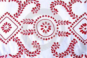 Red and white needlework