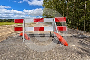 Red and white no entry roadblock photo