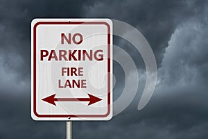 Red and white No Parking fire lane Sign