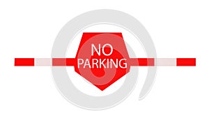 Red and white no parking sign with directional arrows. Prohibiton sign that says : no parking private property