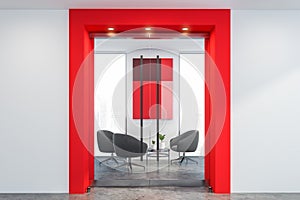 Red and white office lounge room interior