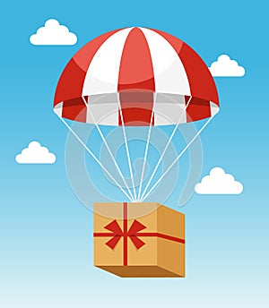 Red and White Parachute Holding Delivery Box