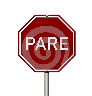 Red and white Pare stop sign