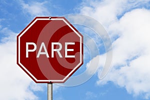 Red and white Pare stop sign photo