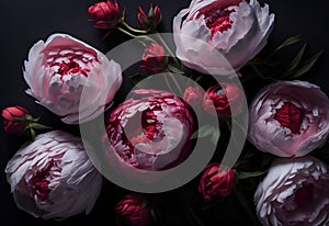 Red and white peonies