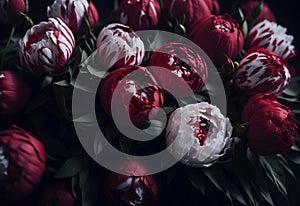 Red and white peonies