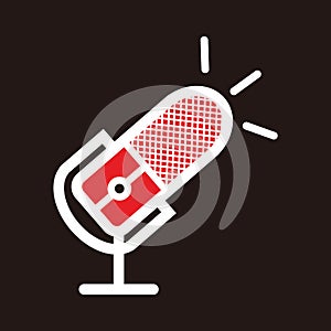 red and white podcast microphone with bulb sign for broadcast music icon etc - red and white podcast microphone with bulb sign l