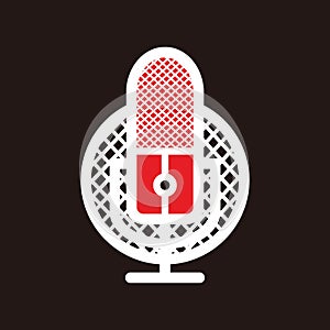 red and white podcast microphone with filter pitch sign for broadcast  music icon  etc - red and white podcast microphone with fil