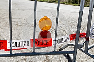 Red and white police line tape