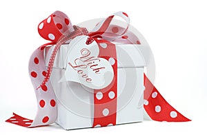 Red and white polka dot theme gift box present