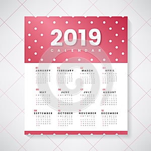 Red and white polka dots calendar 2019 vector