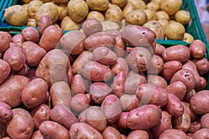 Red and white potatoes in the store