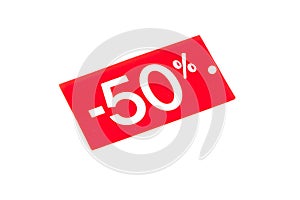 Red white price tag 50% sale label isolated on white background