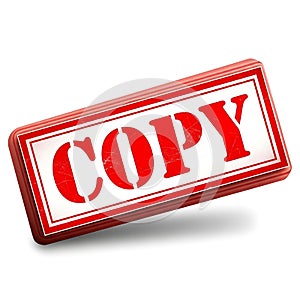 Red and white rectangular stamp with the word copy isolated on white background