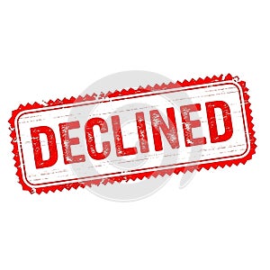 Red and white rectangular stamp with the word declined in bold red letters isolated on white background