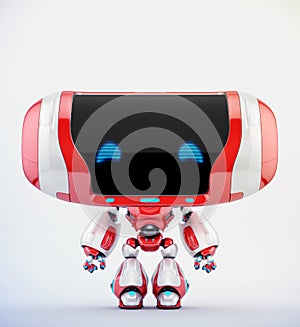 Red-white robot toy with blue eyes, 3d rendering